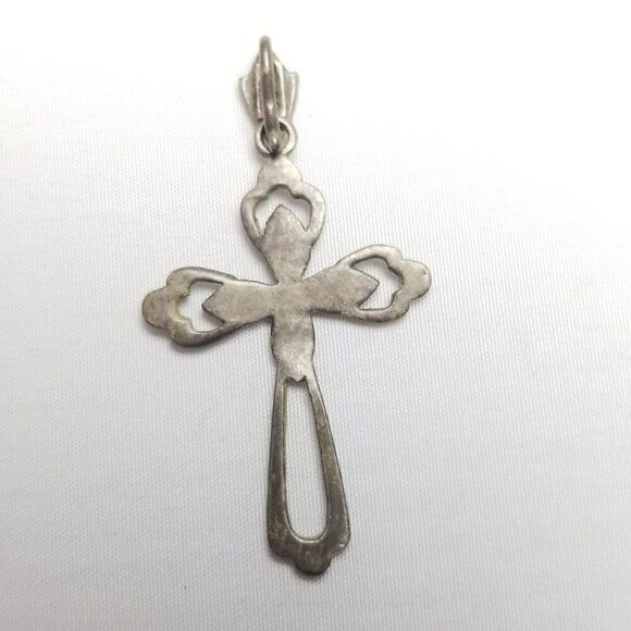 Vintage Sterling Silver and Marcasite Cross Pendant, Cut Out Design, Estate - Picture 4 of 8